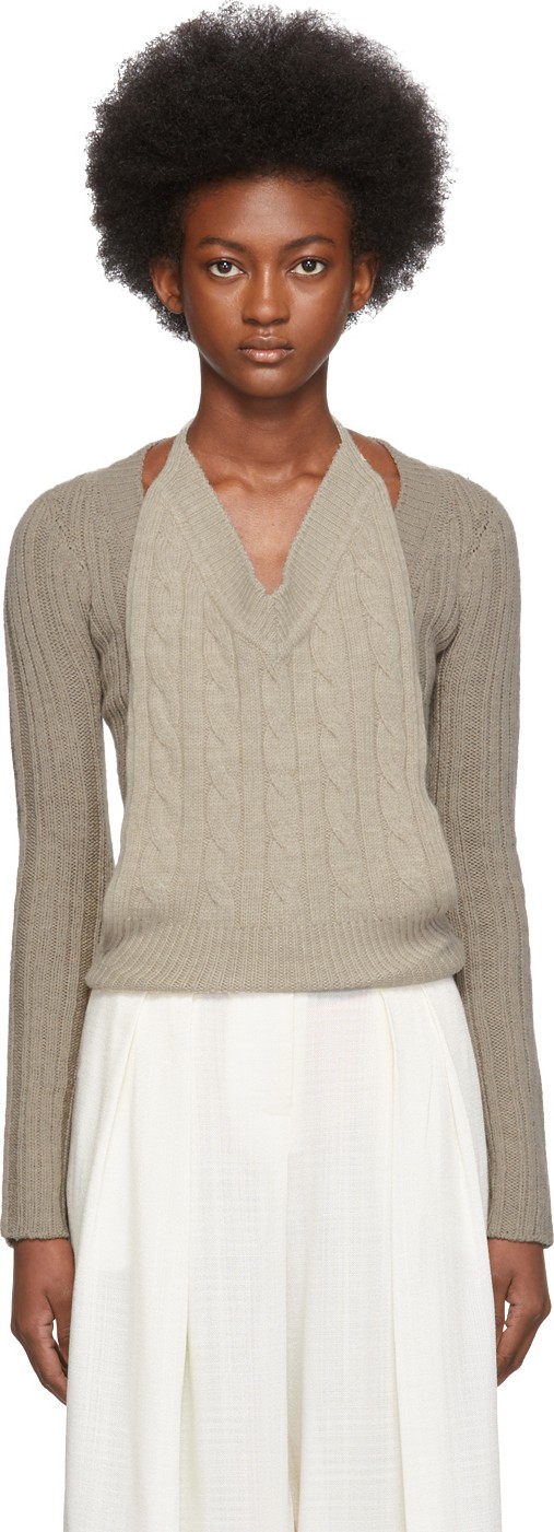 Jacquemus Grey 'La Double Maille' V-Neck Sweater