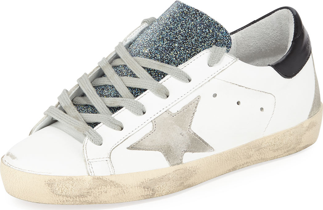 Golden Goose Deluxe Brand Superstar Leather Low-Top Sneakers with Glitter Tongue