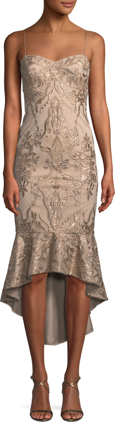Aidan Mattox High-Low Brocade Cocktail Dress
