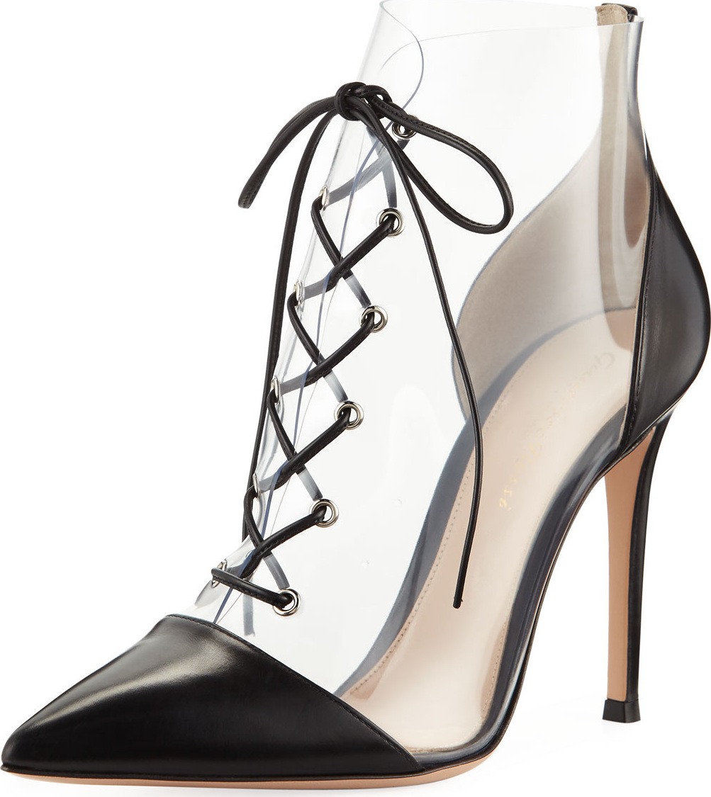 Gianvito Rossi Leather and Clear PVC Lace-Up Booties