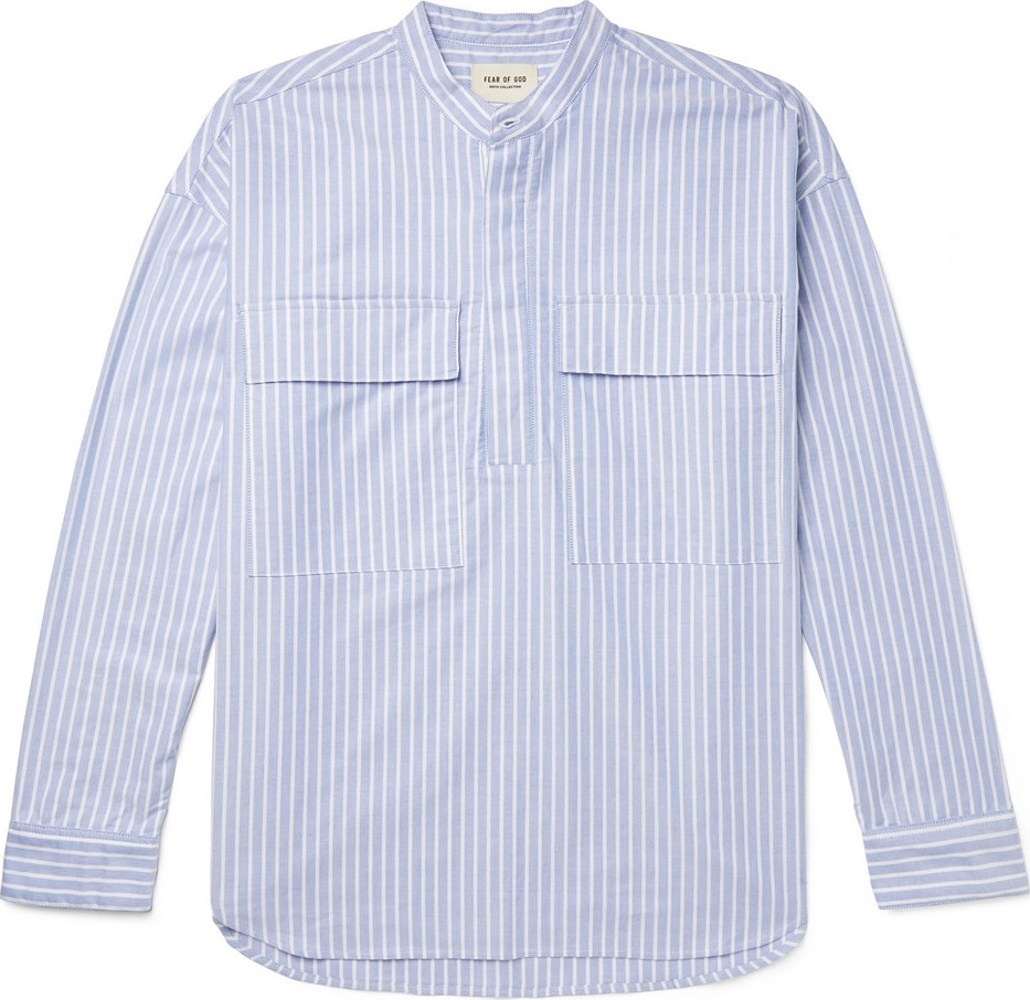 Fear of God Oversized Grandad-Collar Striped Cotton Oxford Half-Placket Shirt