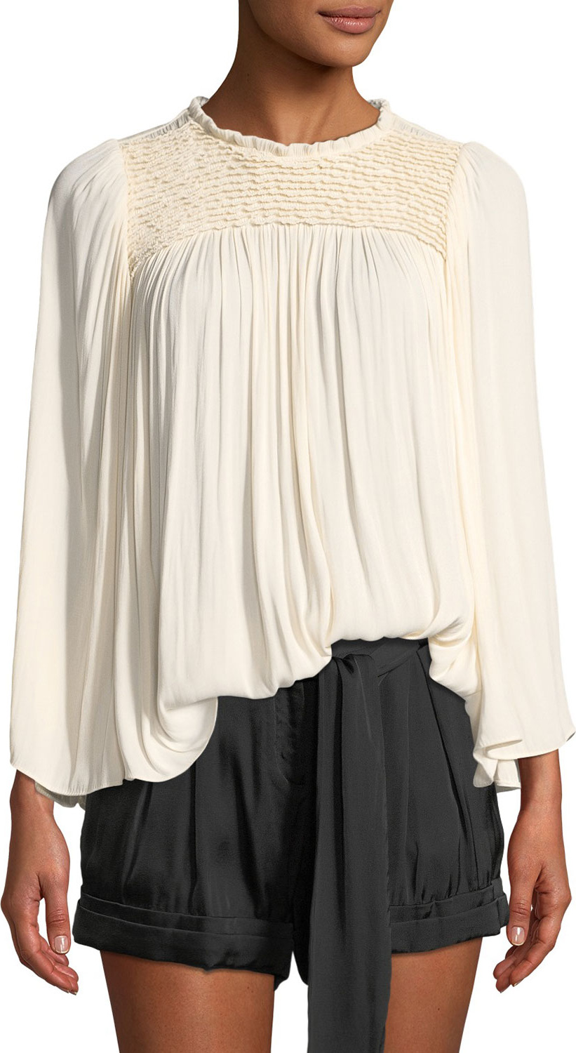 HALSTON HERITAGE Flowy Smocked-Neck Top