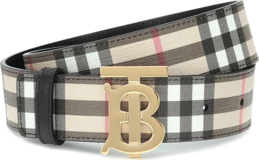 Burberry London England TB Check leather-trimmed belt