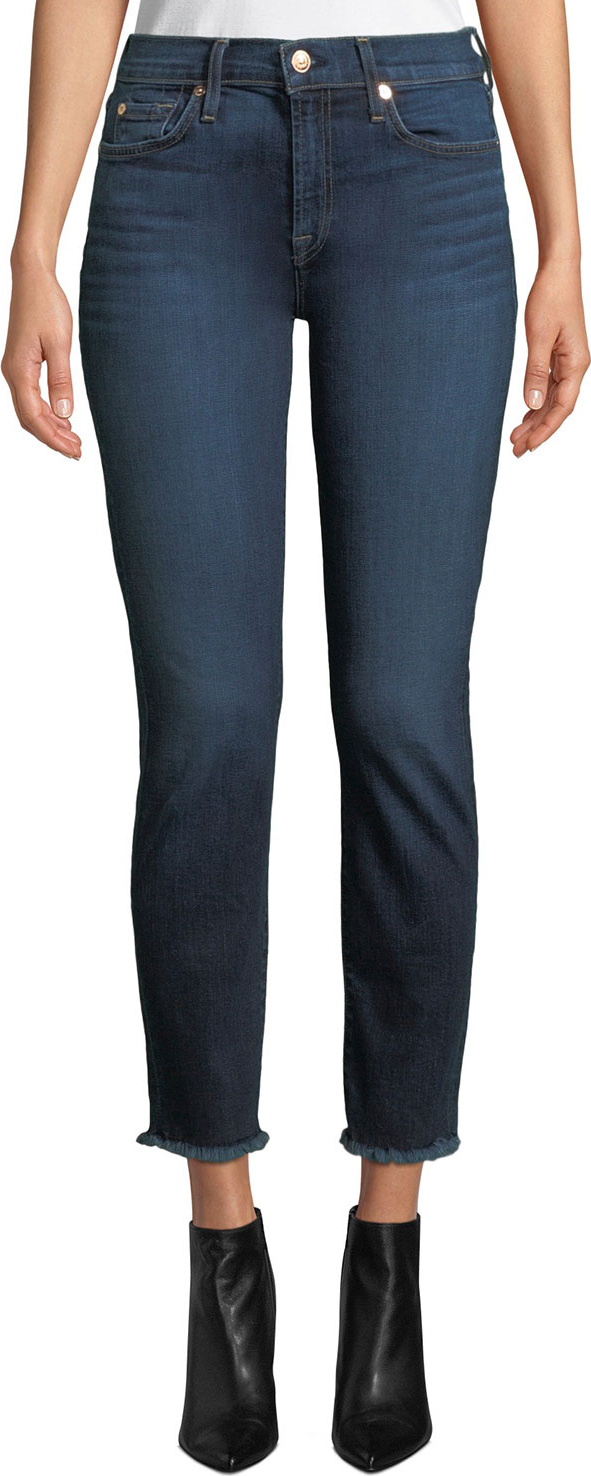 7 For All Mankind Roxanne Straight-Leg Ankle Fray-Hem Jeans