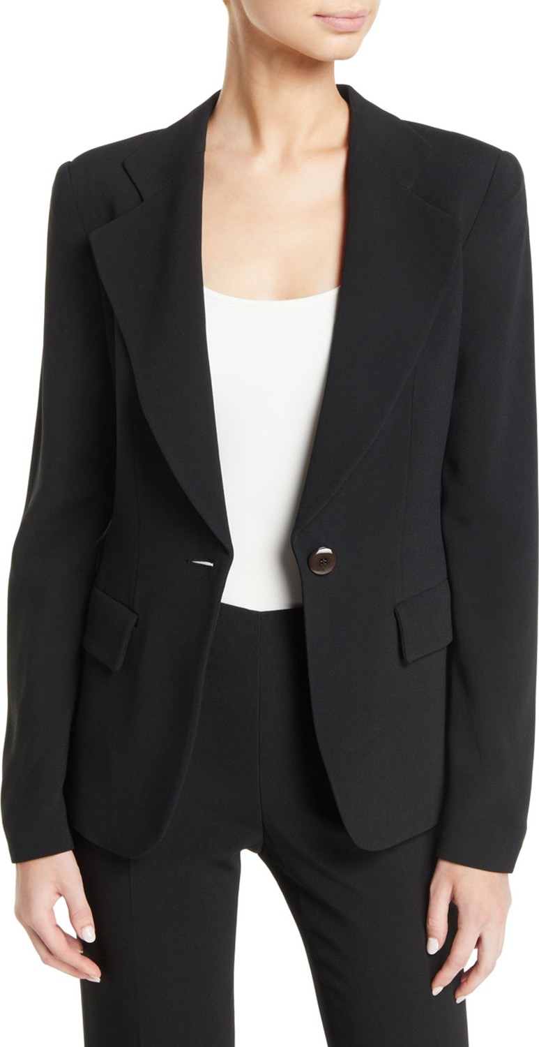 Emporio Armani Notched-Lapels One-Button Cady Jacket w/ Ruched Back Detail