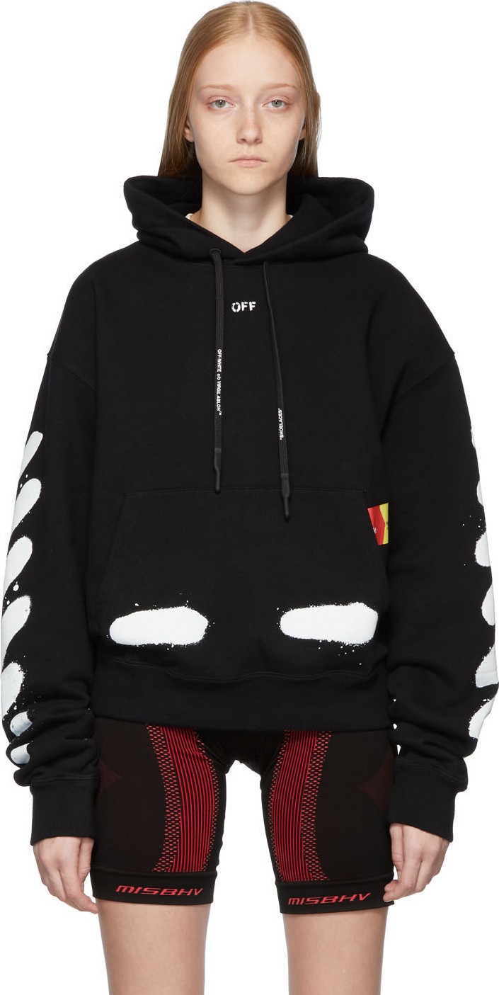Off White SSENSE Exclusive Black Incomplete Spray Hoodie