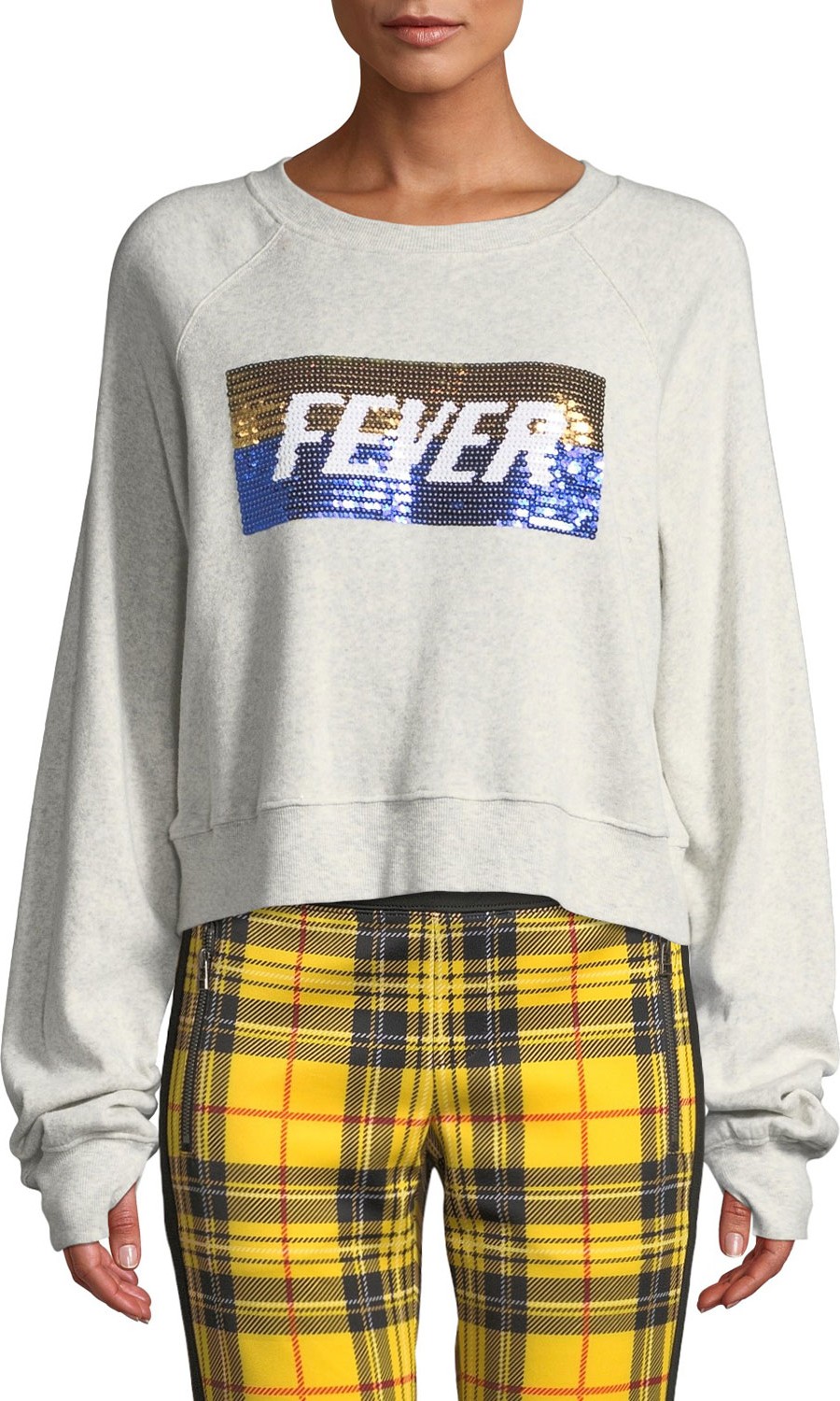 PAM & GELA Hollywood Cropped Crewneck Sweater with Sequined Patch