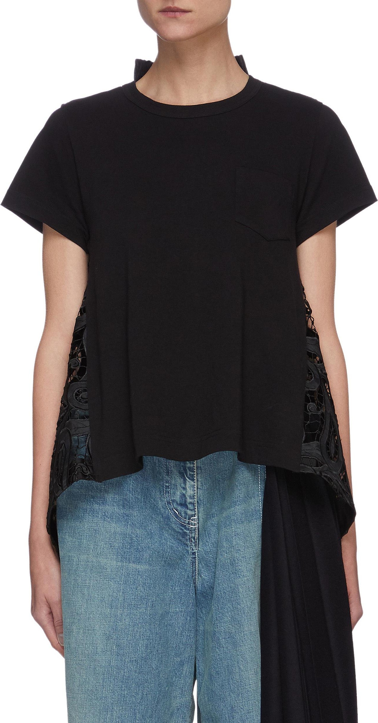Sacai Paisley lace back asymmetric pleated panel top