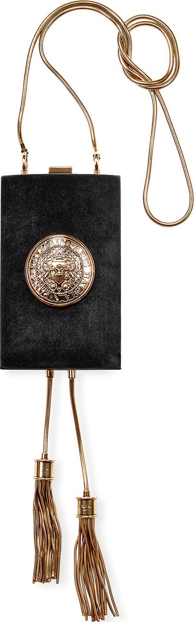 Balmain Suede Crossbody Minaudiere Bag with Tassels
