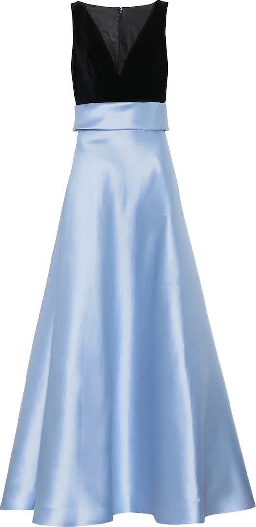Costarellos Silk-twill and velvet gown
