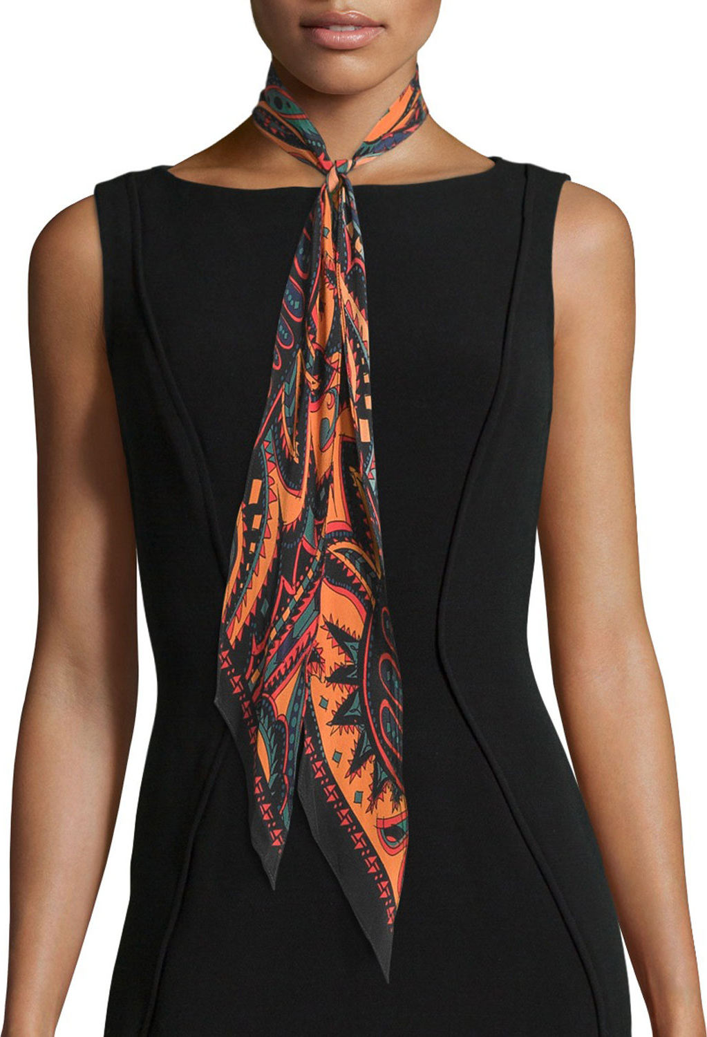 Rockins Prickley Paisley Super Skinny Silk Scarf, Orange