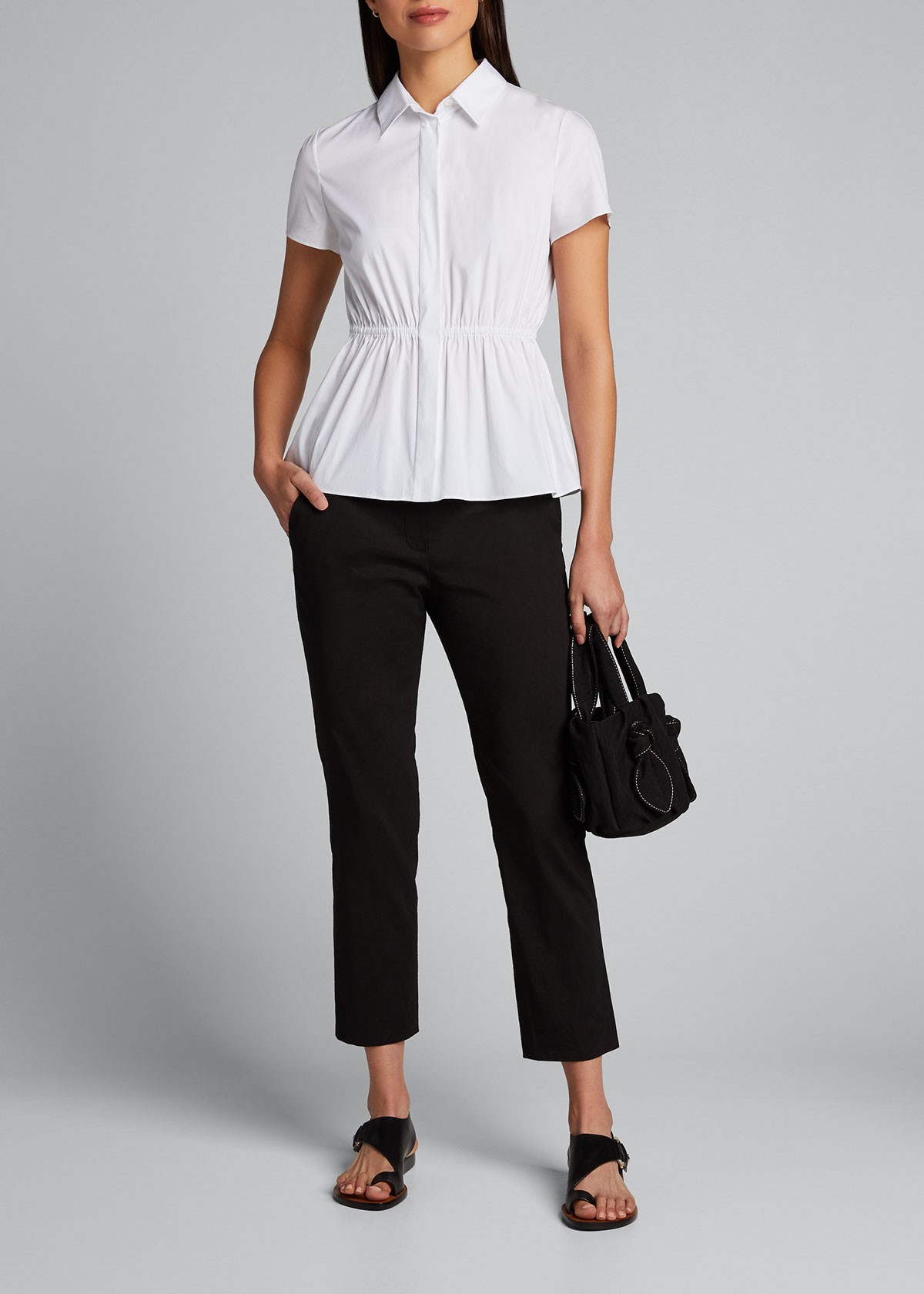 Theory Cinched-Waist Short-Sleeve Button-Down Shirt