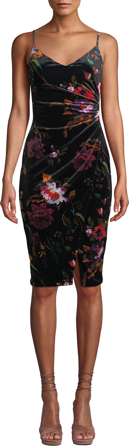 Black Halo Bowery Ruched Floral Velvet Dress