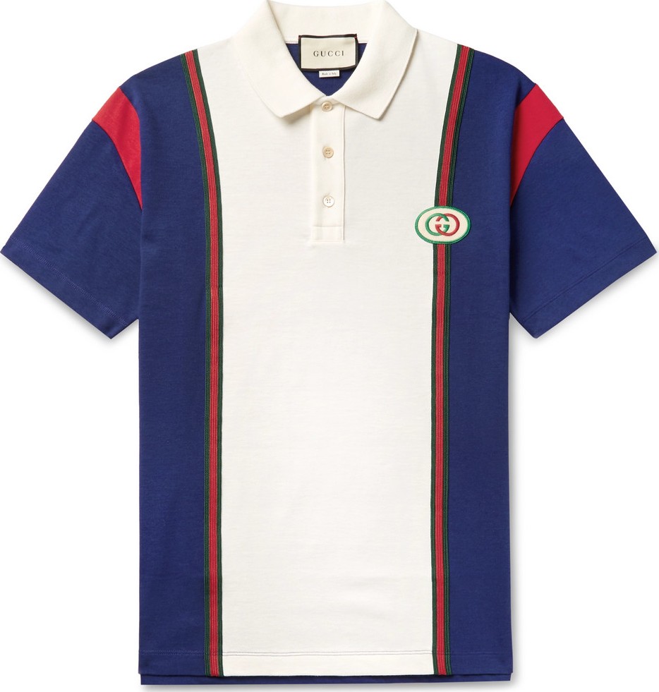 Gucci Logo-Appliquéd Webbing-Trimmed Cotton-Jersey Polo Shirt