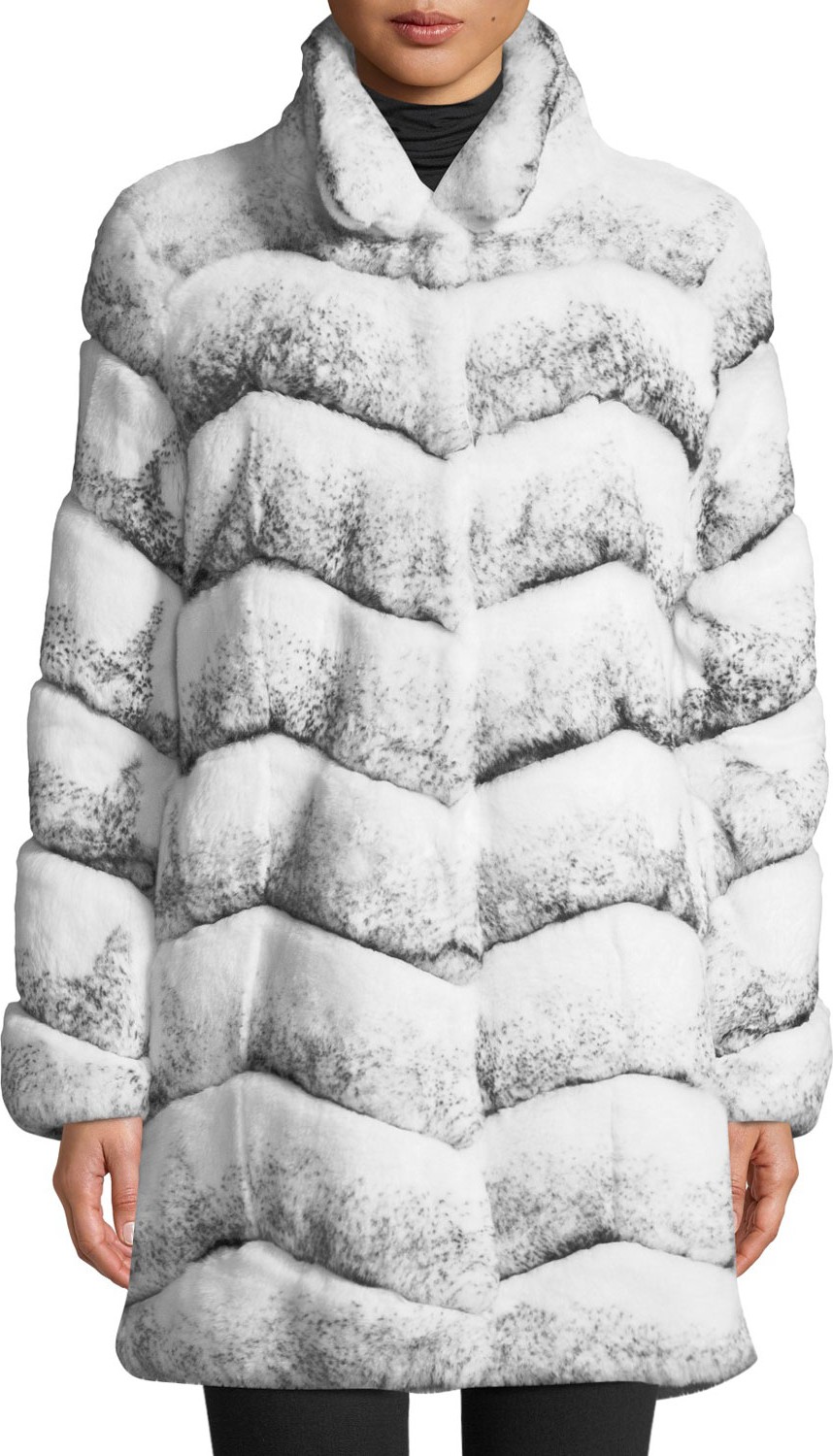 Belle Fare Oversized Chevron Fur Coat