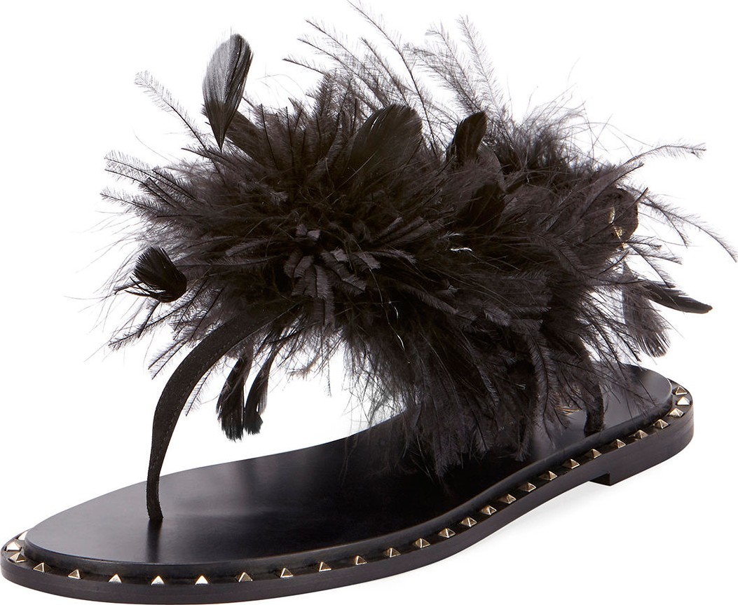 Valentino Soul Stud Feather Thong Sandals