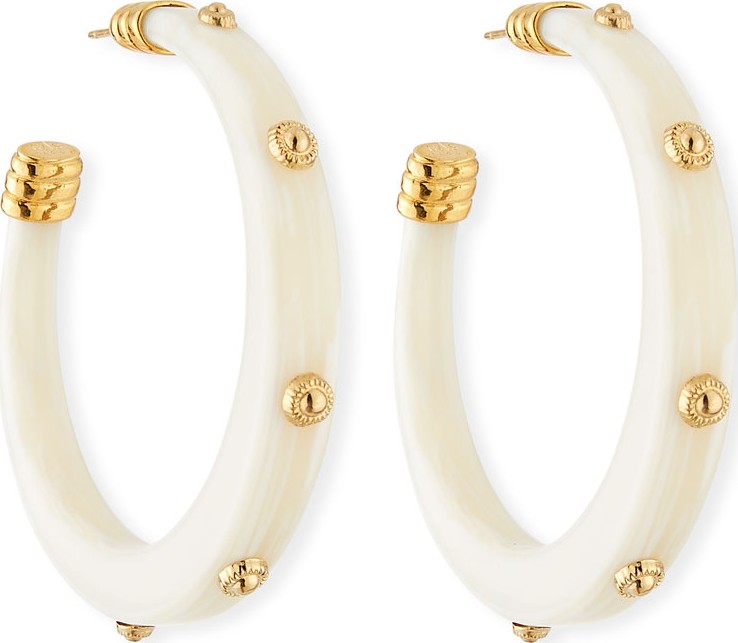 GAS Bijoux Caftan Studded Hoop Earrings, White