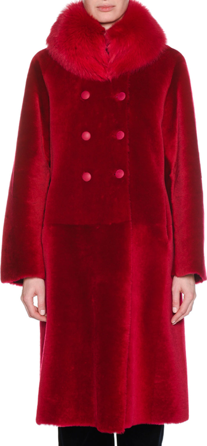 Giorgio Armani Reversible Double-Breasted Lamb Shearling Fur Mid-Calf Coat