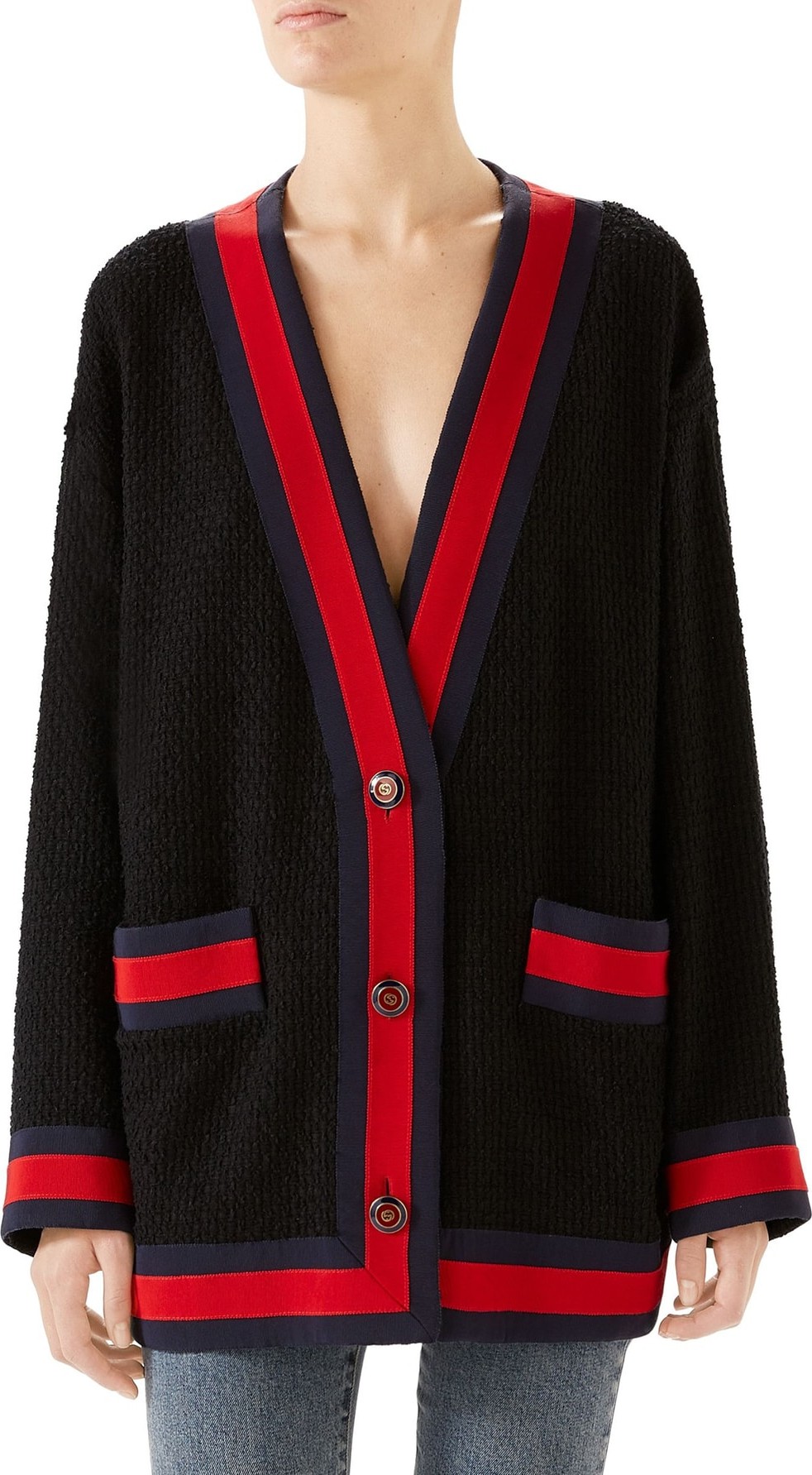Gucci Ribbon Trim Tweed Cardigan