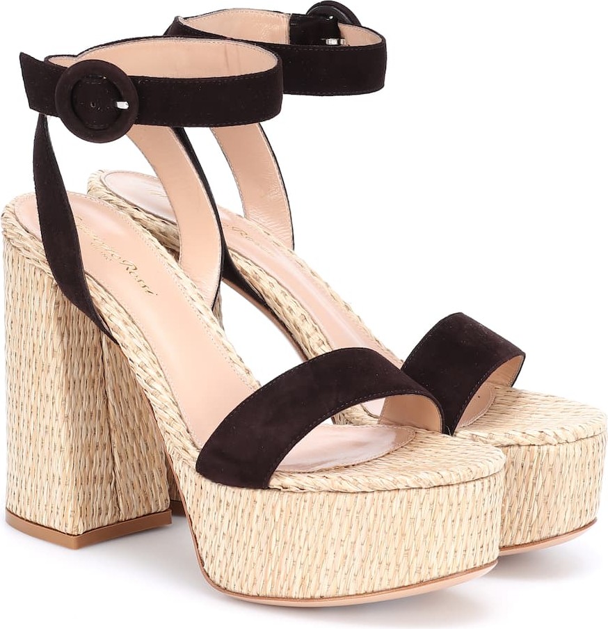 Gianvito Rossi Suede-trimmed raffia platform sandals
