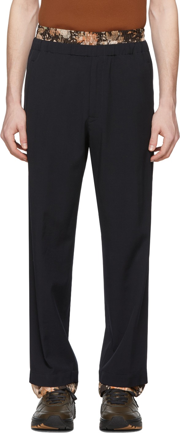 Dries Van Noten Navy Wool Double Waistband Trousers