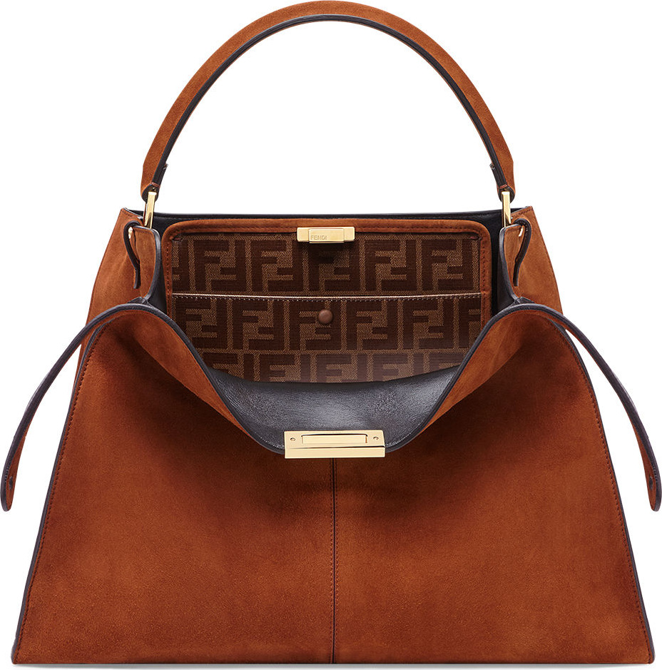 Fendi Peekaboo X-Lite Suede & Leather Satchel Bag