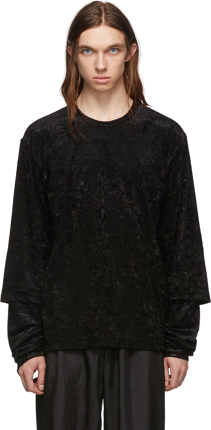 Comme Des Garçons Homme Plus Black Crushed Velour Long Sleeve T-Shirt