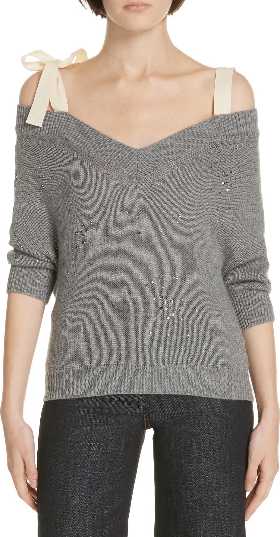 RED Valentino Studded Bow Shoulder Sweater