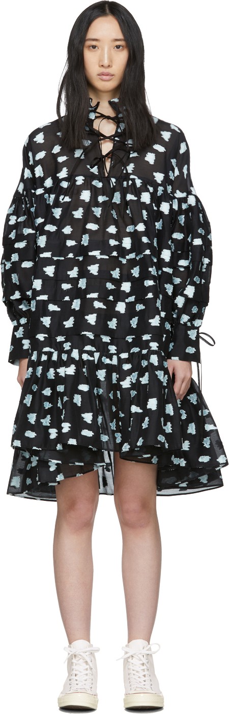 Cecilie Bahnsen Black & Blue Silk Oversized Macy Shirt Dress