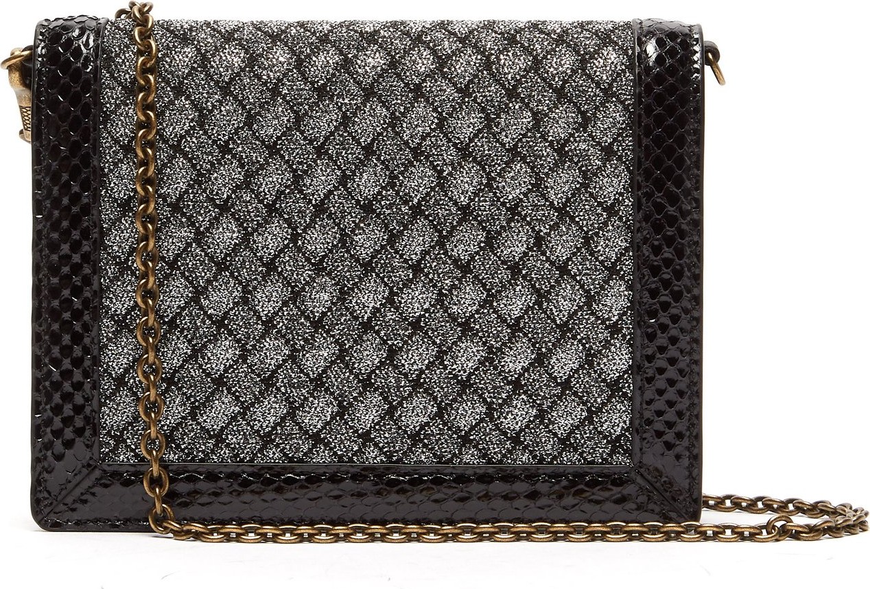 Bottega Veneta Intrecciatio metallic watersnake-trimmed clutch
