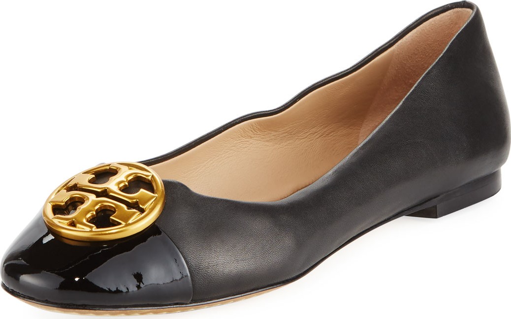Tory Burch Chelsea Soft Leather Cap-Toe Ballet Flats