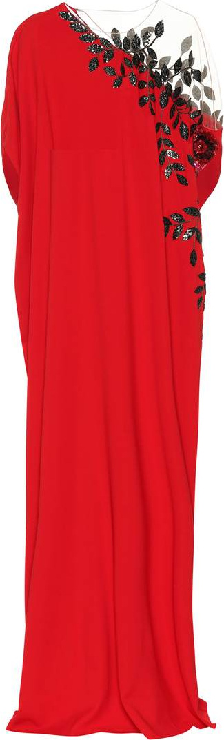 Oscar De La Renta Embellished stretch silk gown