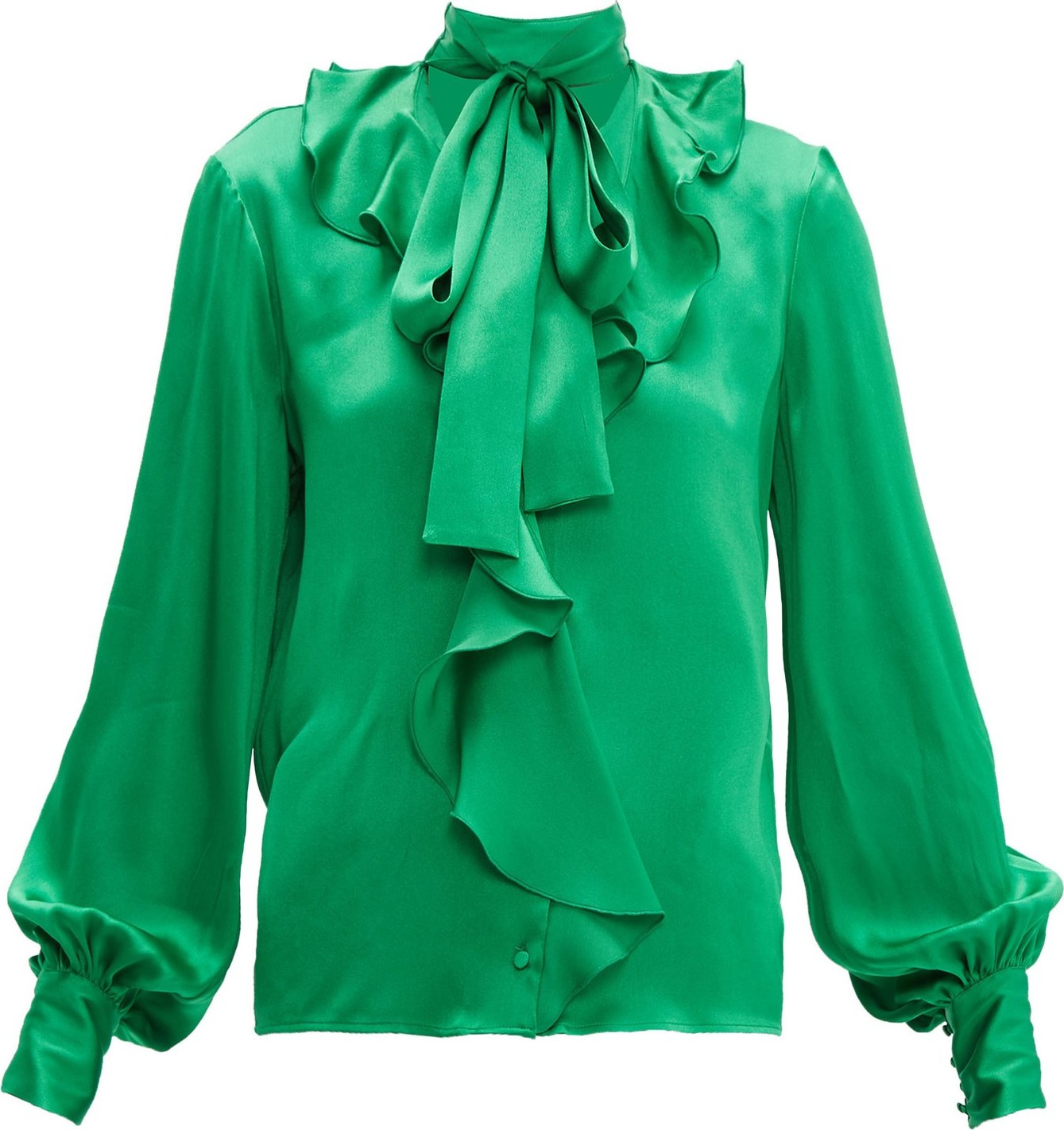 MSGM Ruffled pussy-bow satin blouse