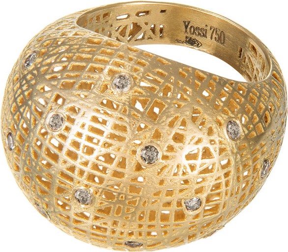Yossi Harari Lace 18k Domed Ring w/ Diamonds, Size 6