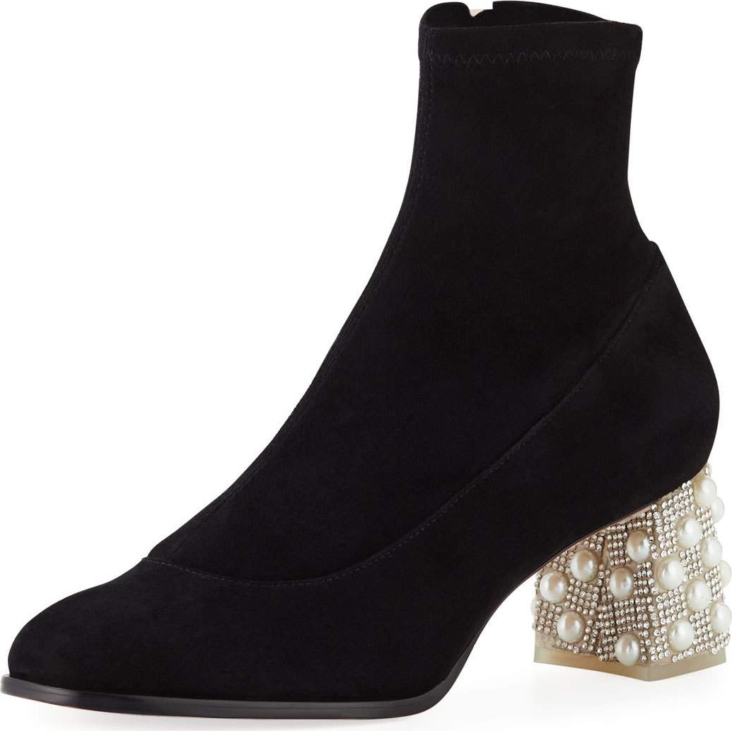 Sophia Webster Felicity Suede Jewel-Heel Bootie