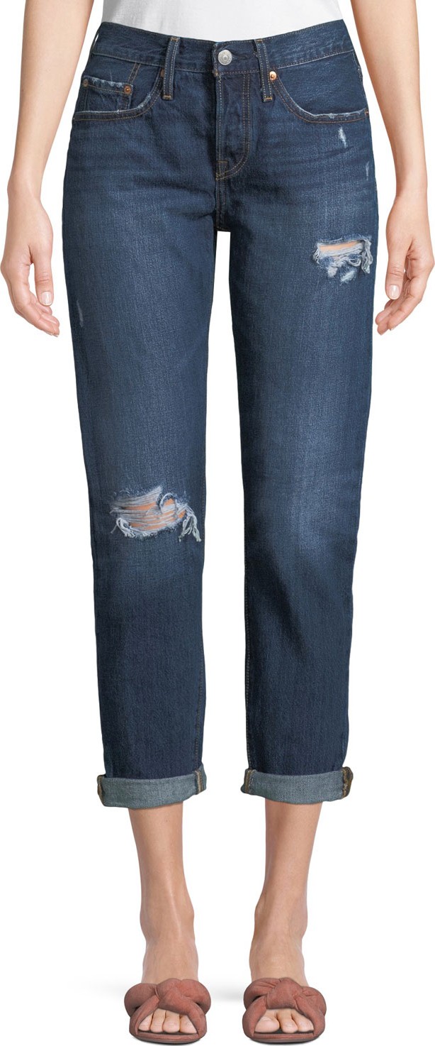 LEVI’S 501 Distressed Tapered Boyfriend Jeans