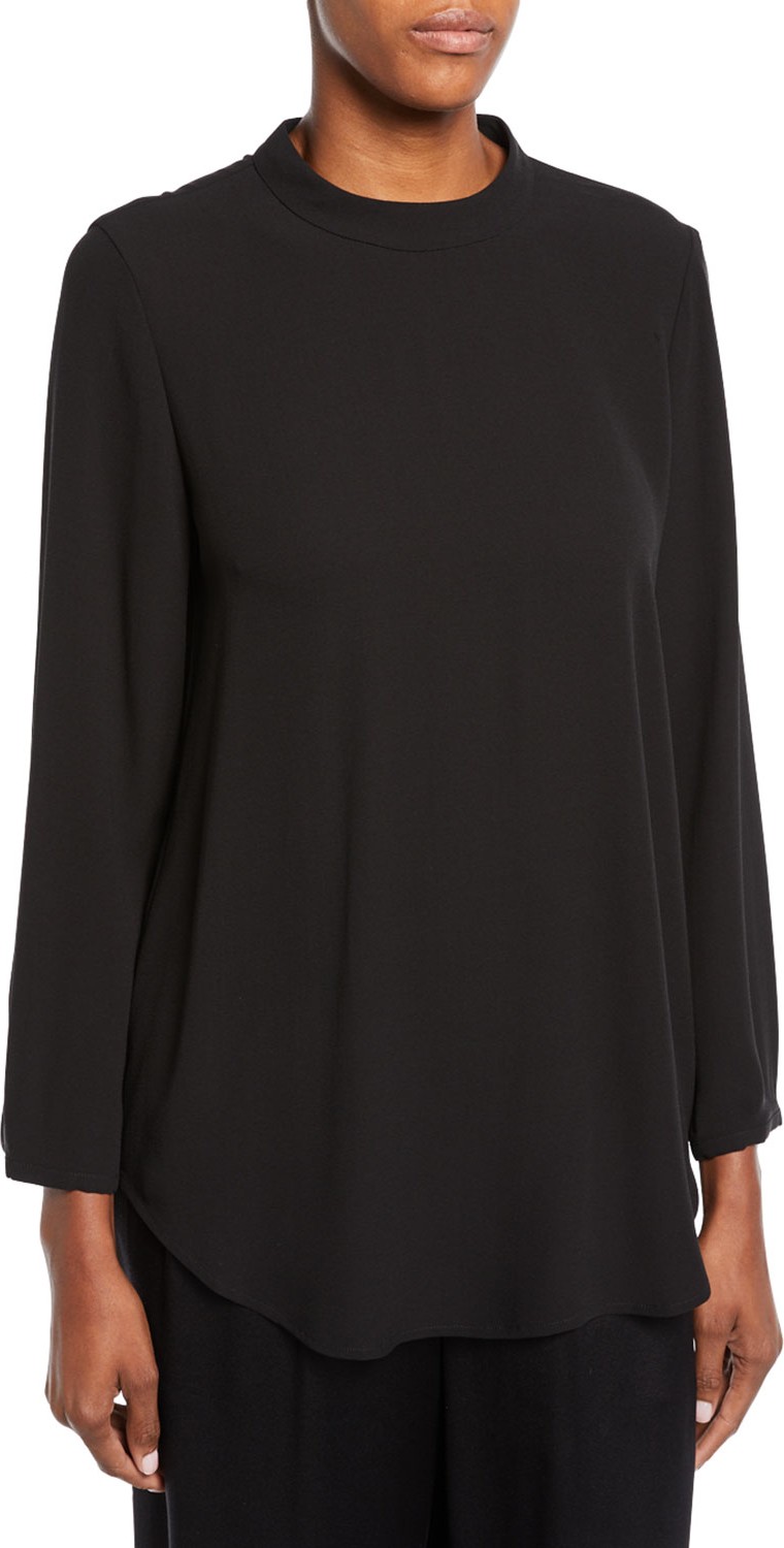 Eileen Fisher Mock-Neck Silk Crepe Blouse