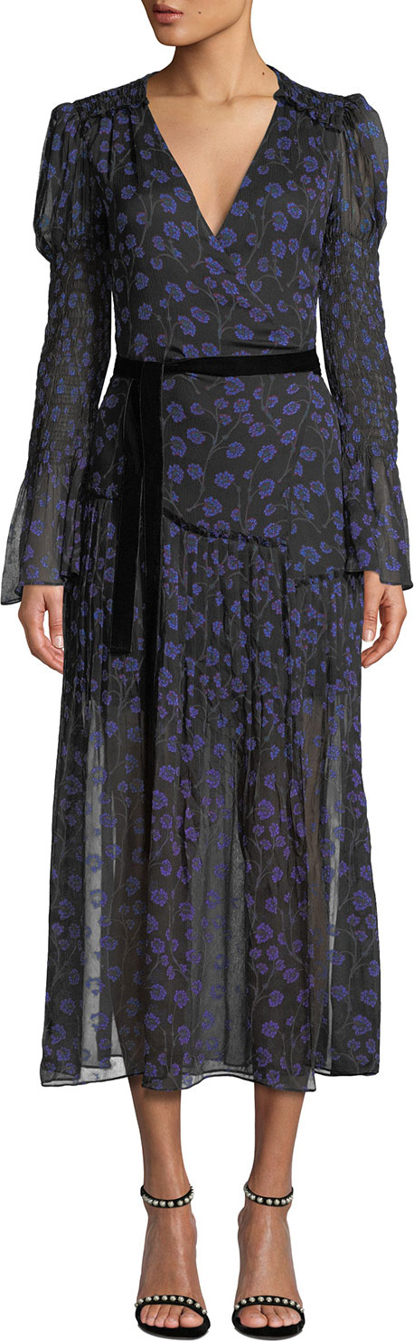 DIANE von FURSTENBERG Ani Floral-Print Smocked Silk Wrap Dress