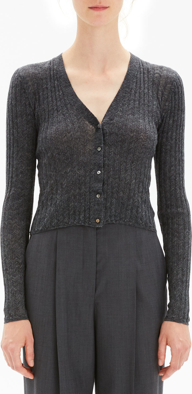 Theory Cropped Button-Front Ribbed Alpaca Cardigan