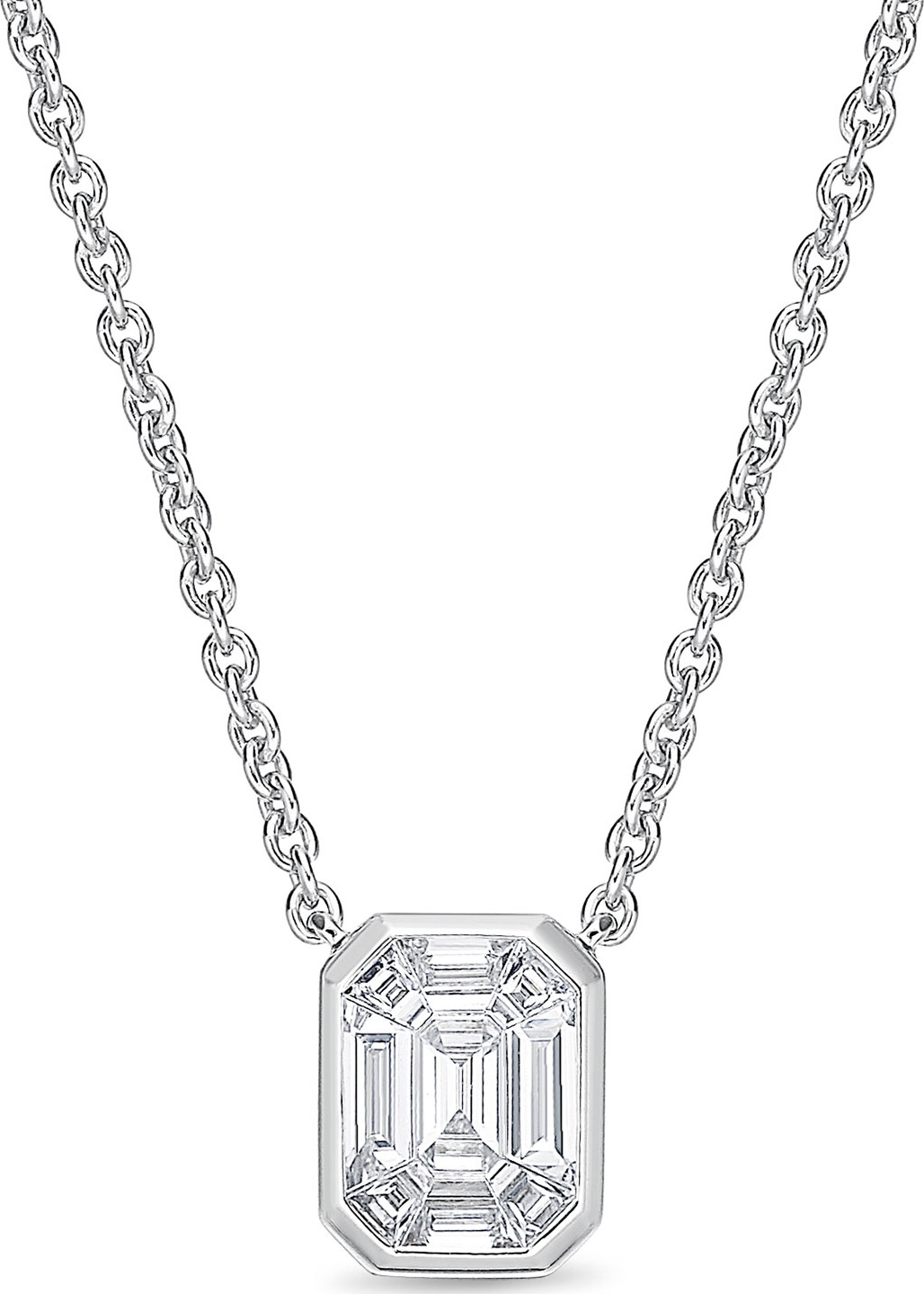 Memoire Emerald-Shaped Diamond Baguette Pendant Necklace
