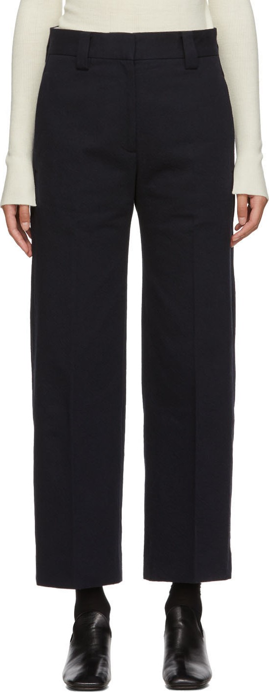 Studio Nicholson Navy Straight Pleated Trouser