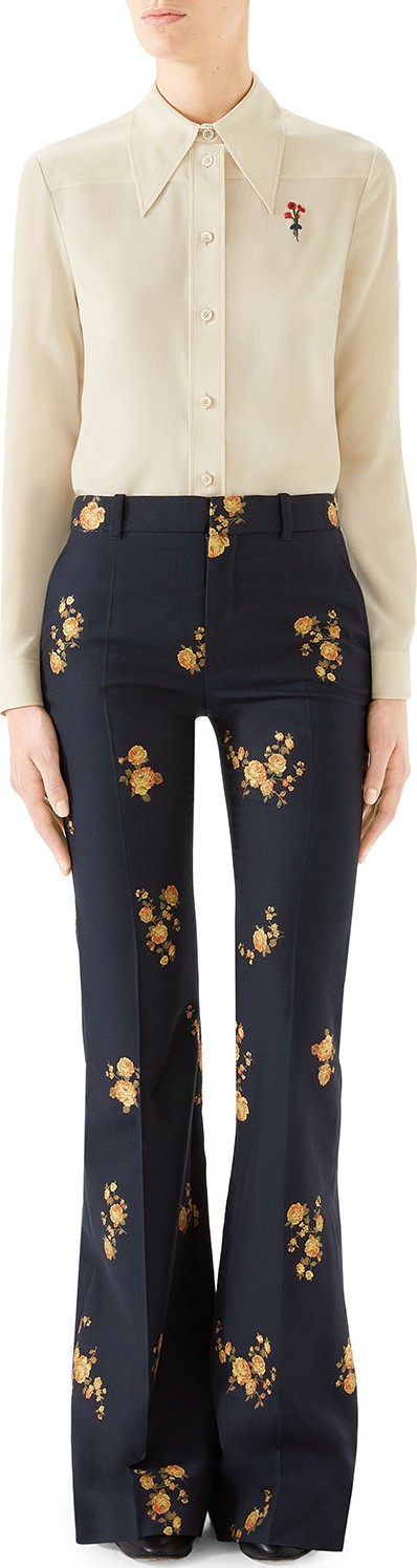 Gucci Camelia Bouquet Flare-Leg Pants