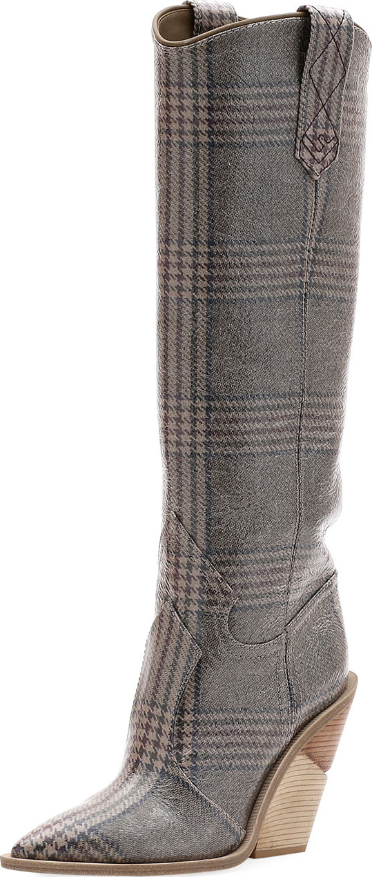 Fendi Tall Glen Plaid Western Boot
