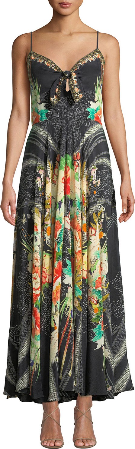 Camilla Printed Tie-Front Silk Maxi Dress