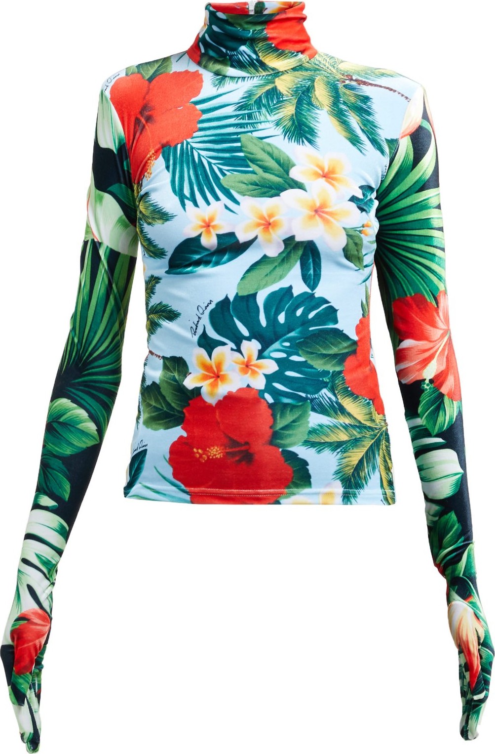 Richard Quinn Palm-print high-neck velvet top