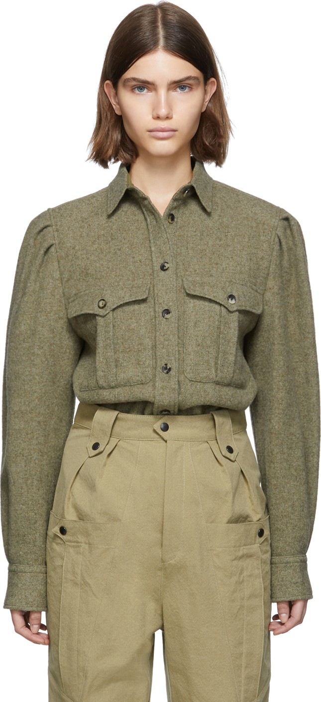 Isabel Marant Green Wool Florrie Pocket Shirt