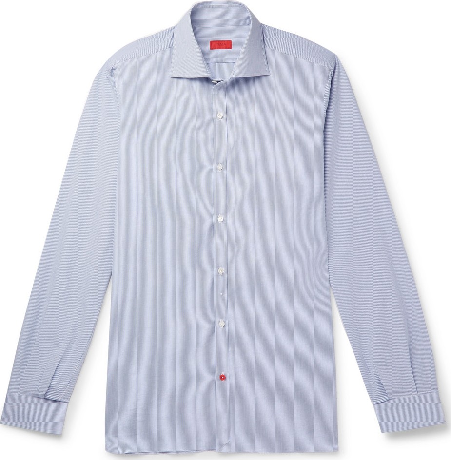 Isaia Slim-Fit Cutaway-Collar Striped Cotton Shirt