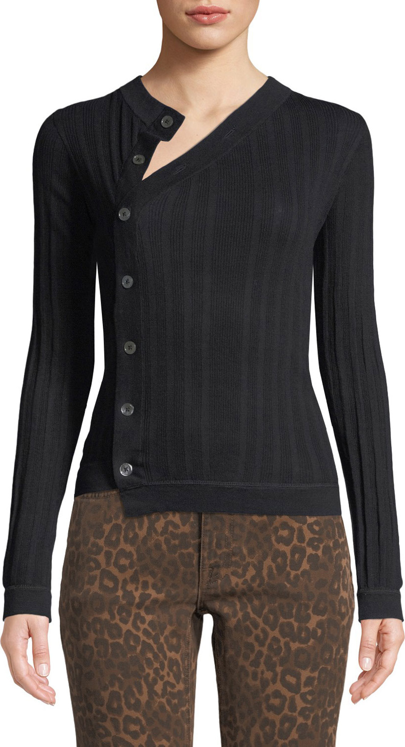 T By Alexander Wang Deconstructed Mother of Pearl Button-Front Sweater