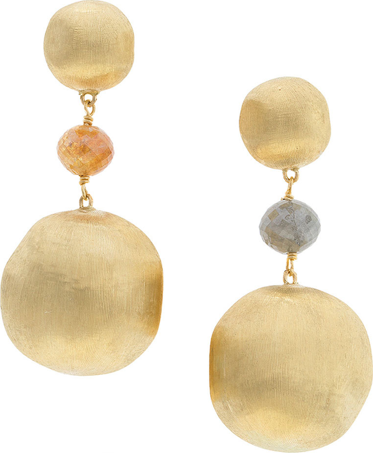 Marco Bicego Unico Africa 18k Gold Beaded Drop Earrings with Raw Diamonds