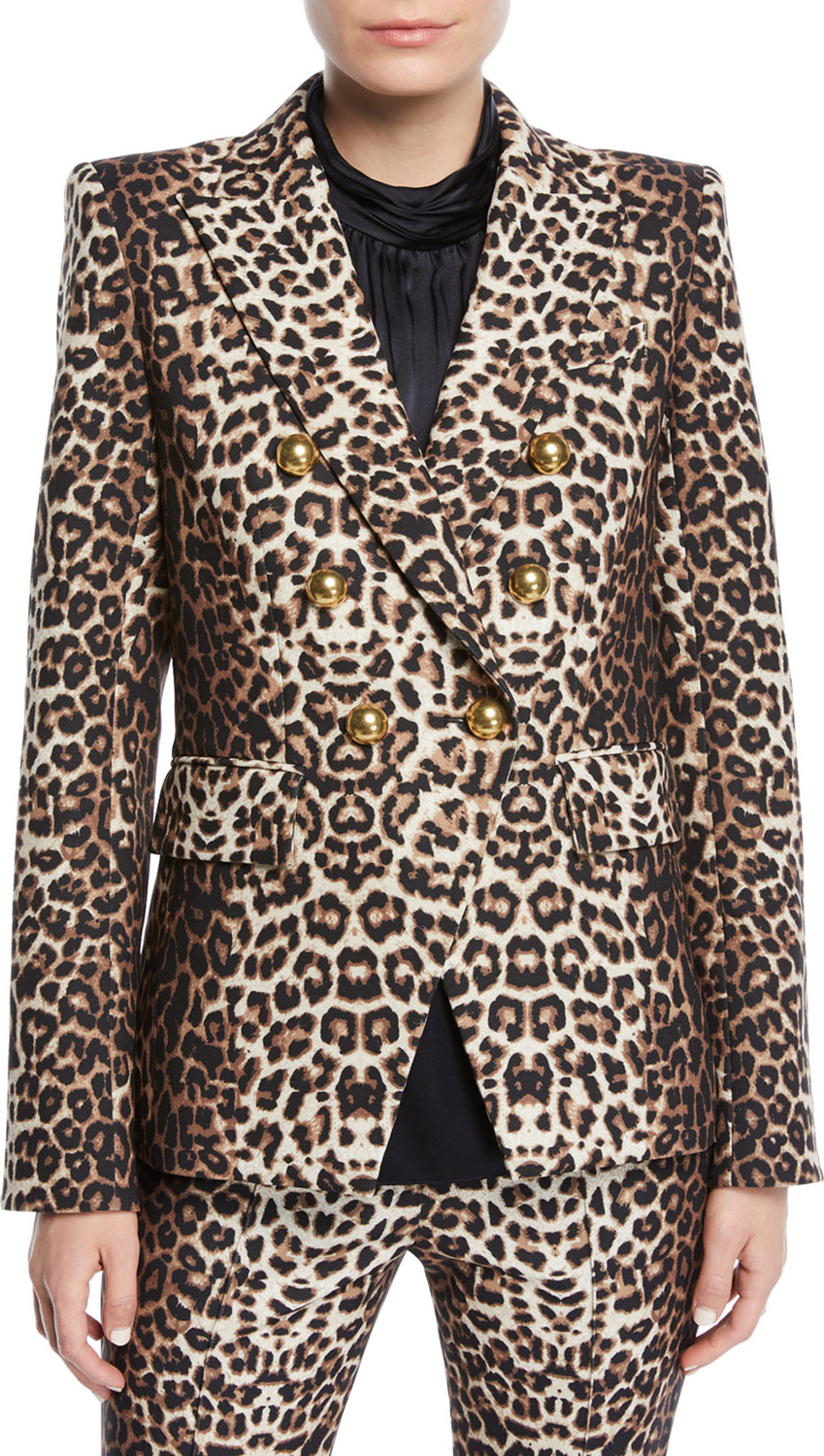 Veronica Beard Miller Double-Breasted Cheetah-Print Jacket